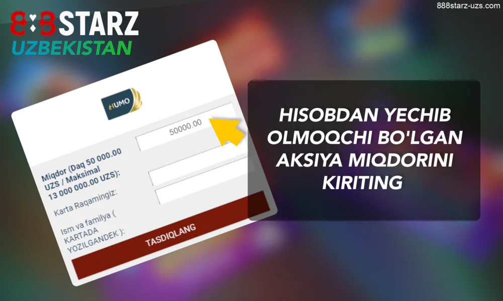 888Starz Oʻzbekiston - yechib olish summasini koʻrsating